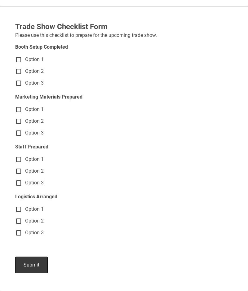 Trade Show Checklist Form Template form template