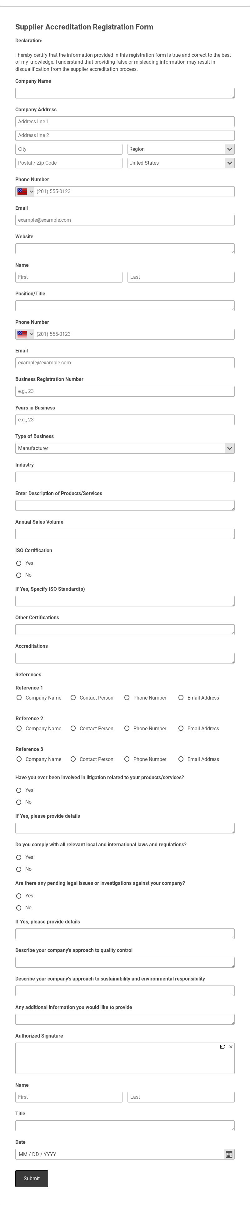 Supplier Accreditation Registration Template form template