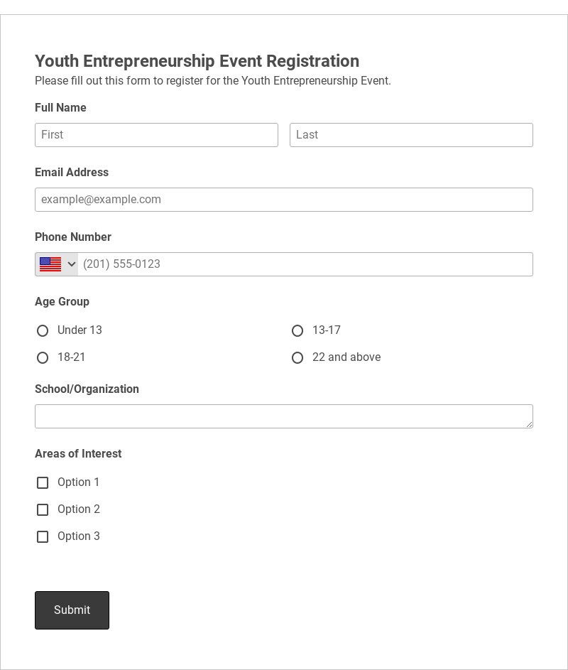 Youth Entrepreneurship Event Registration Template form template