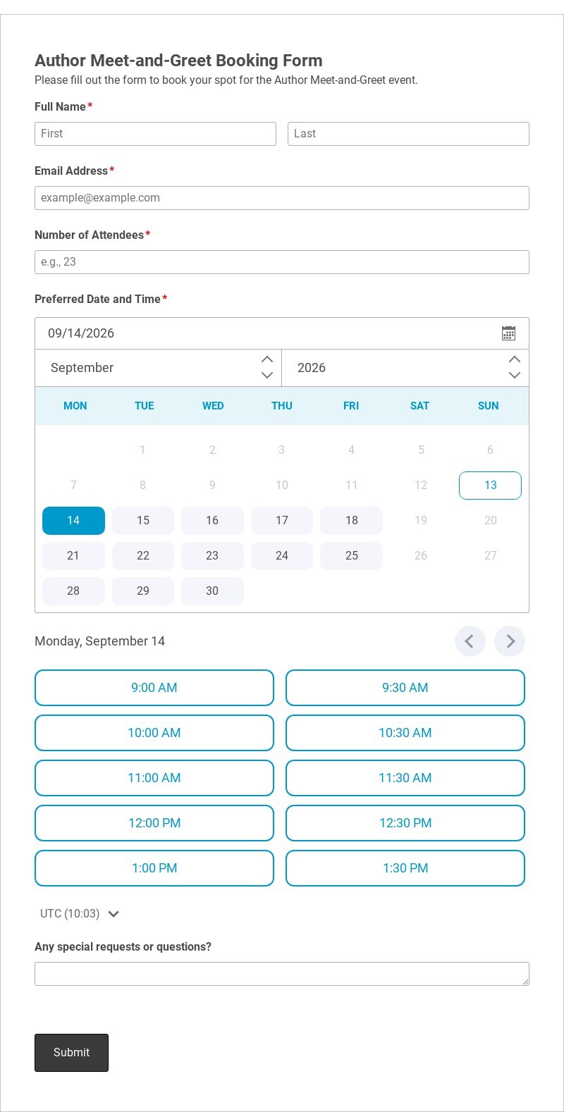 Author Meet-and-Greet Booking Form Template form template