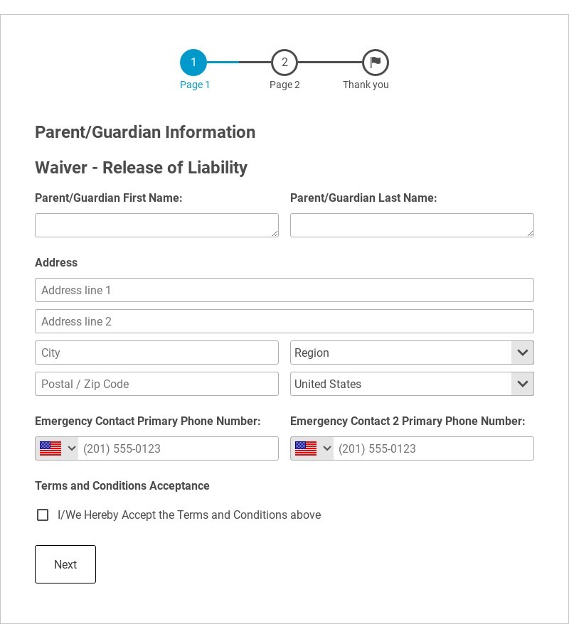 Registration Form for training children Template form template
