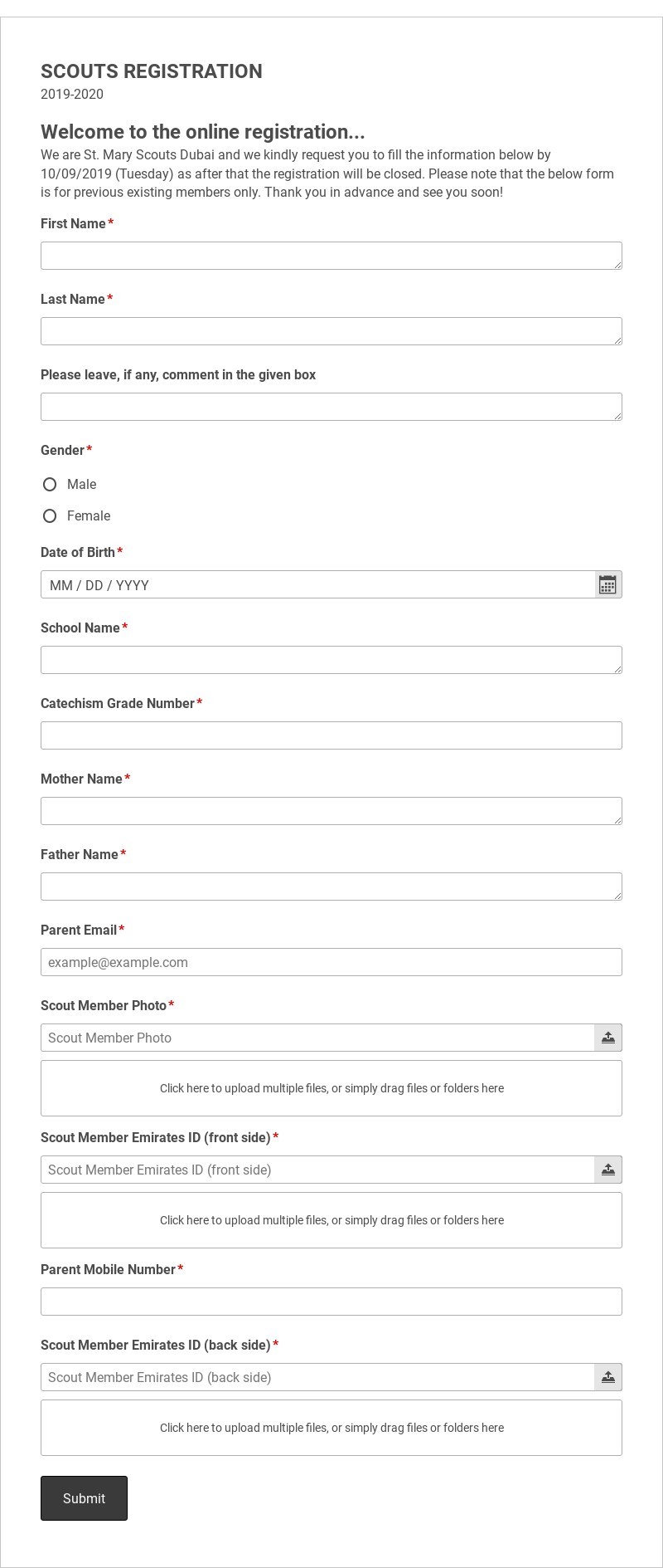 Scouts Registration Form Template form template