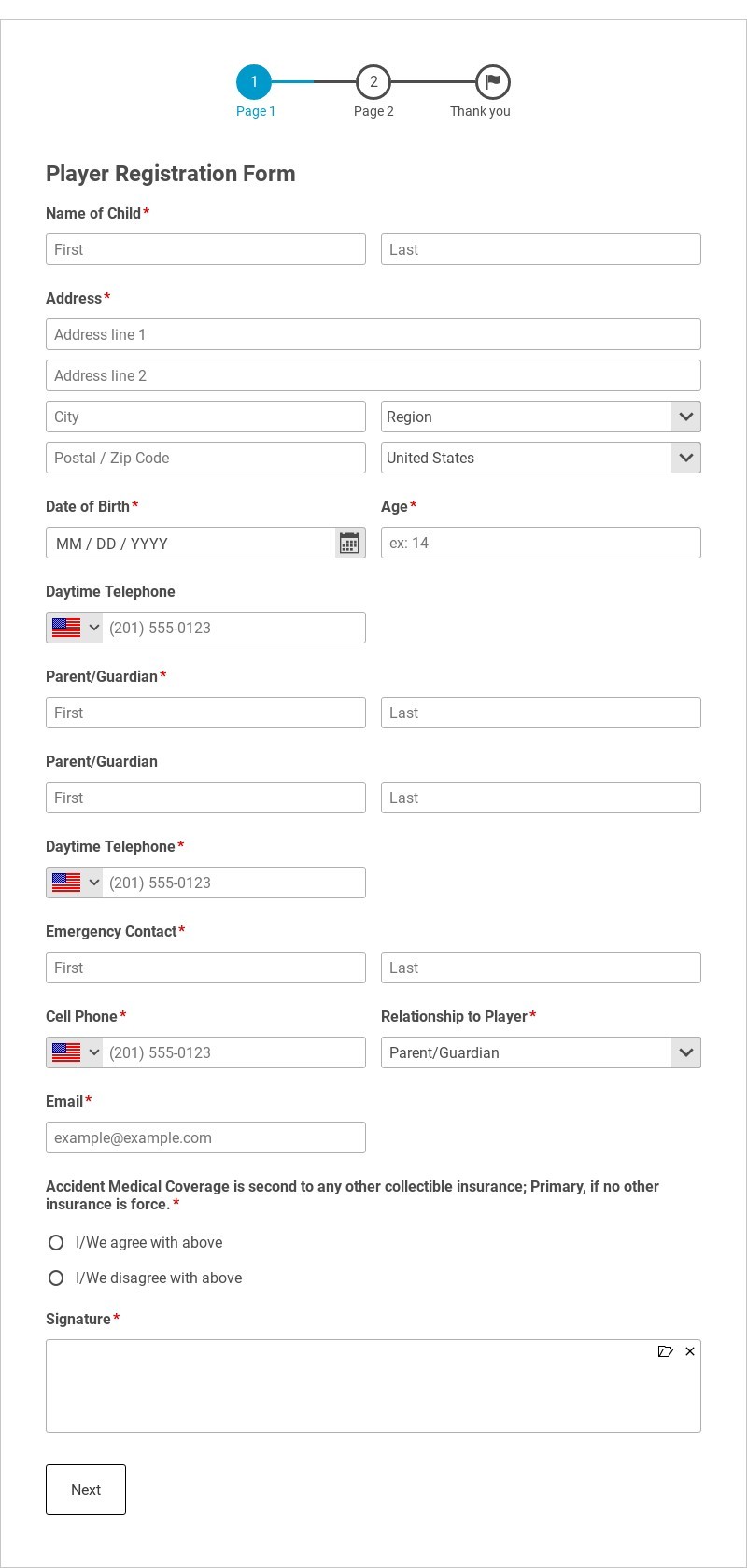 Player Registration Form Template form template