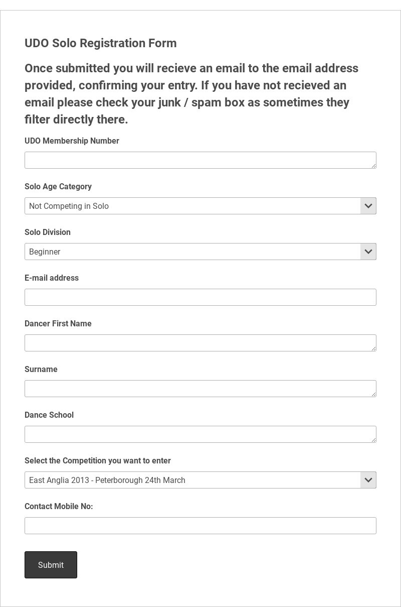 Dance Competition Registration Form UDO Template form template