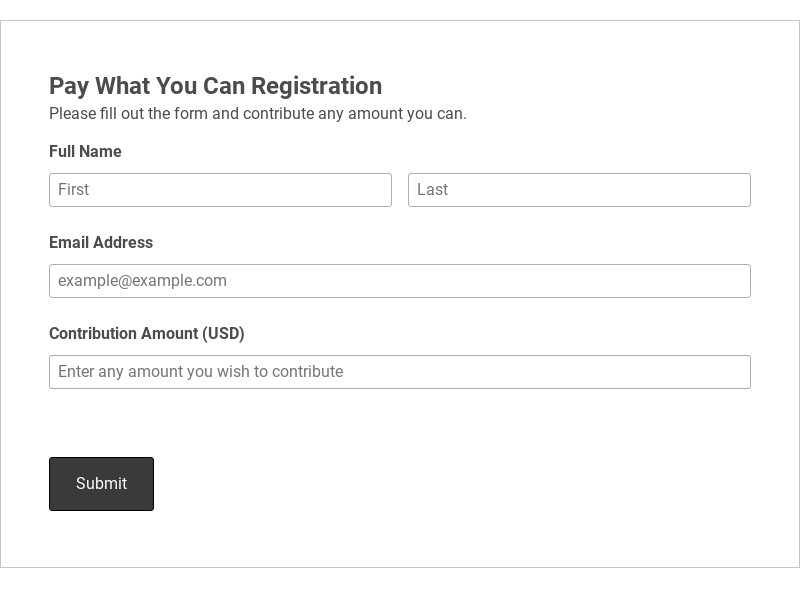 Pay What You Can Registration Template form template