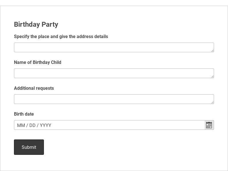 Birthday Event Registration Form - Responsive Template form template