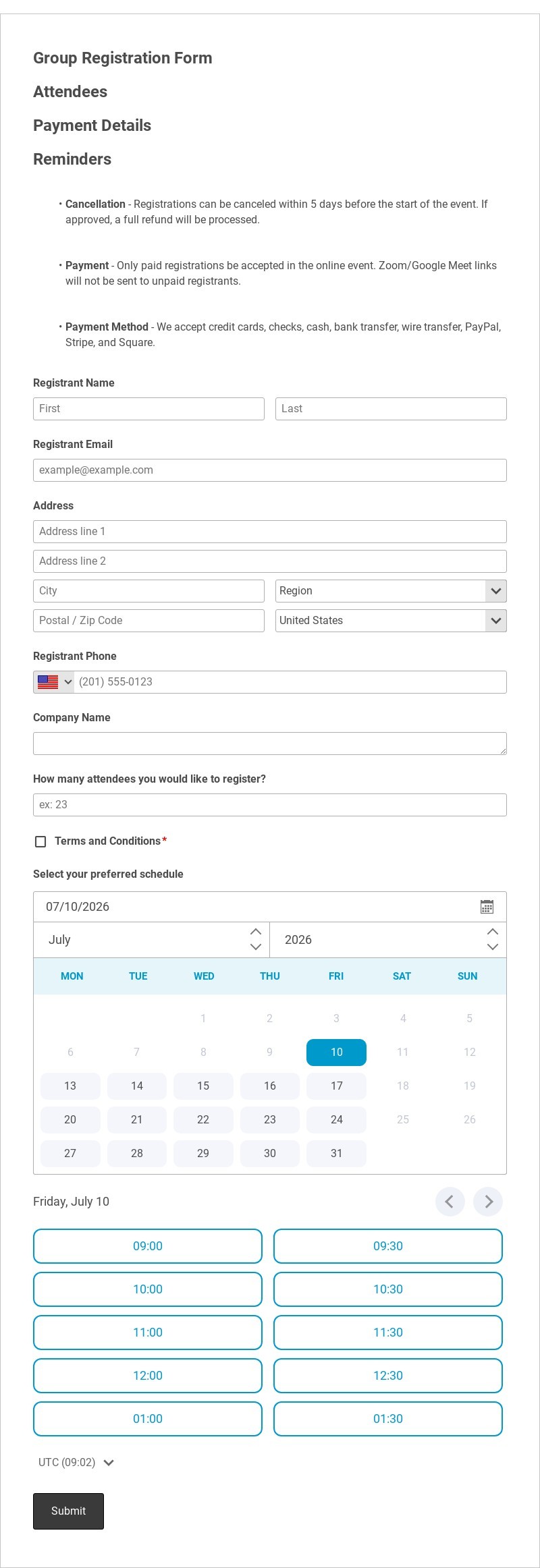 Group Registration Form Template form template