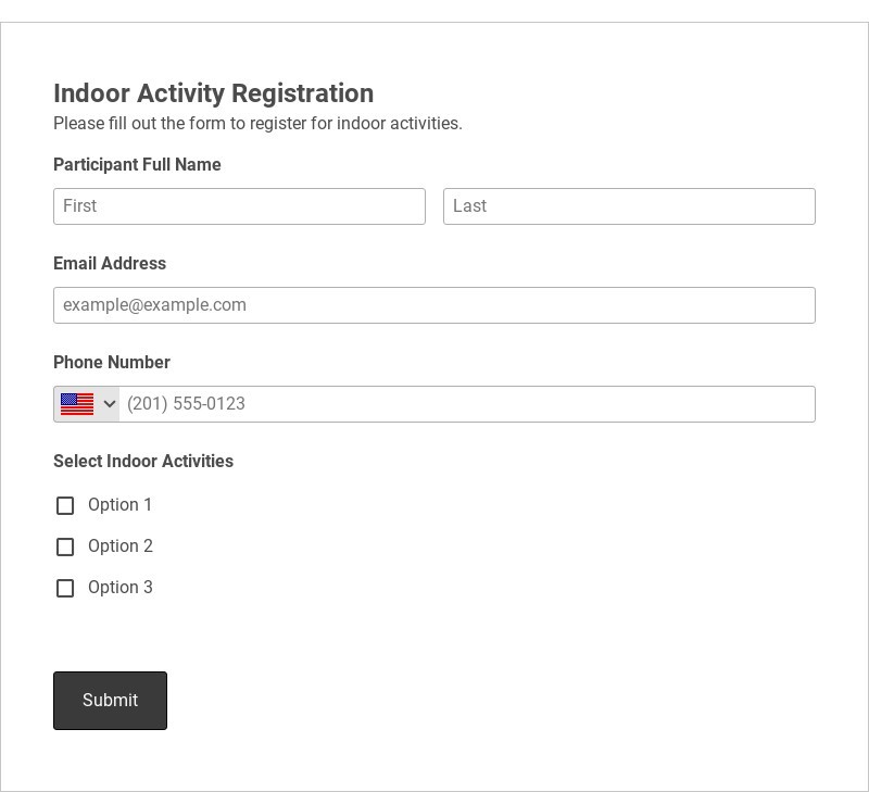 Indoor Activity Registration Form Template form template