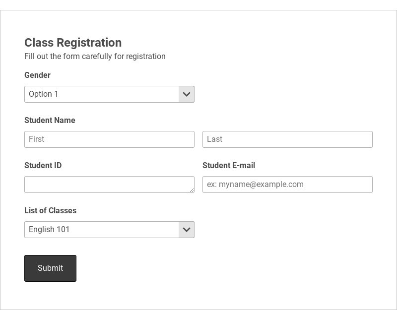 Class Registration Template form template