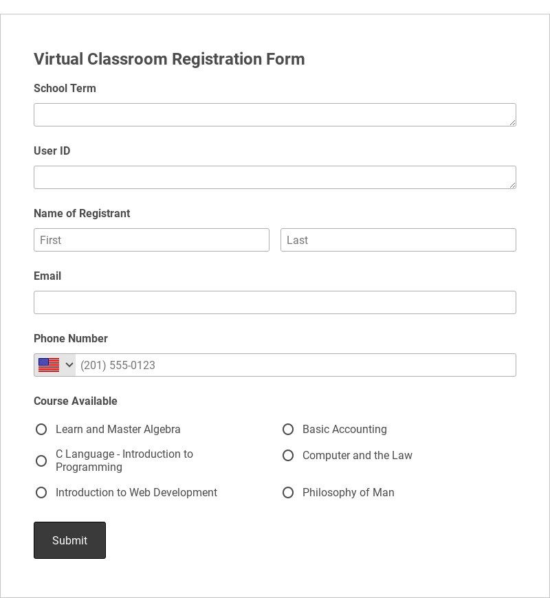 Virtual Classroom Registration Form Template form template