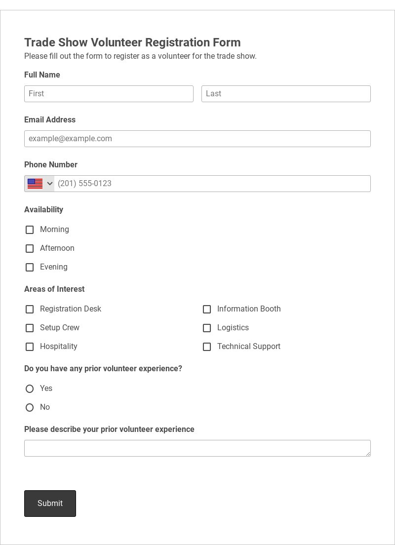 Trade Show Volunteer Registration Form Template form template