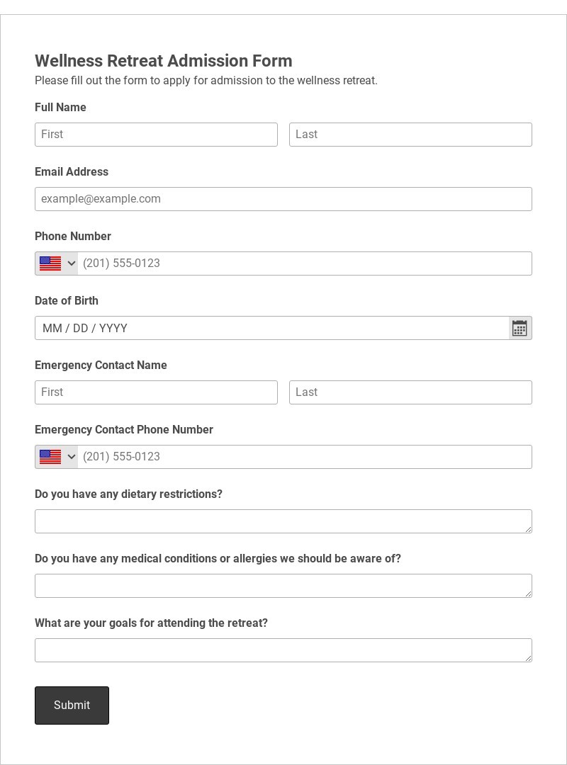 Wellness Retreat Admission Form Template