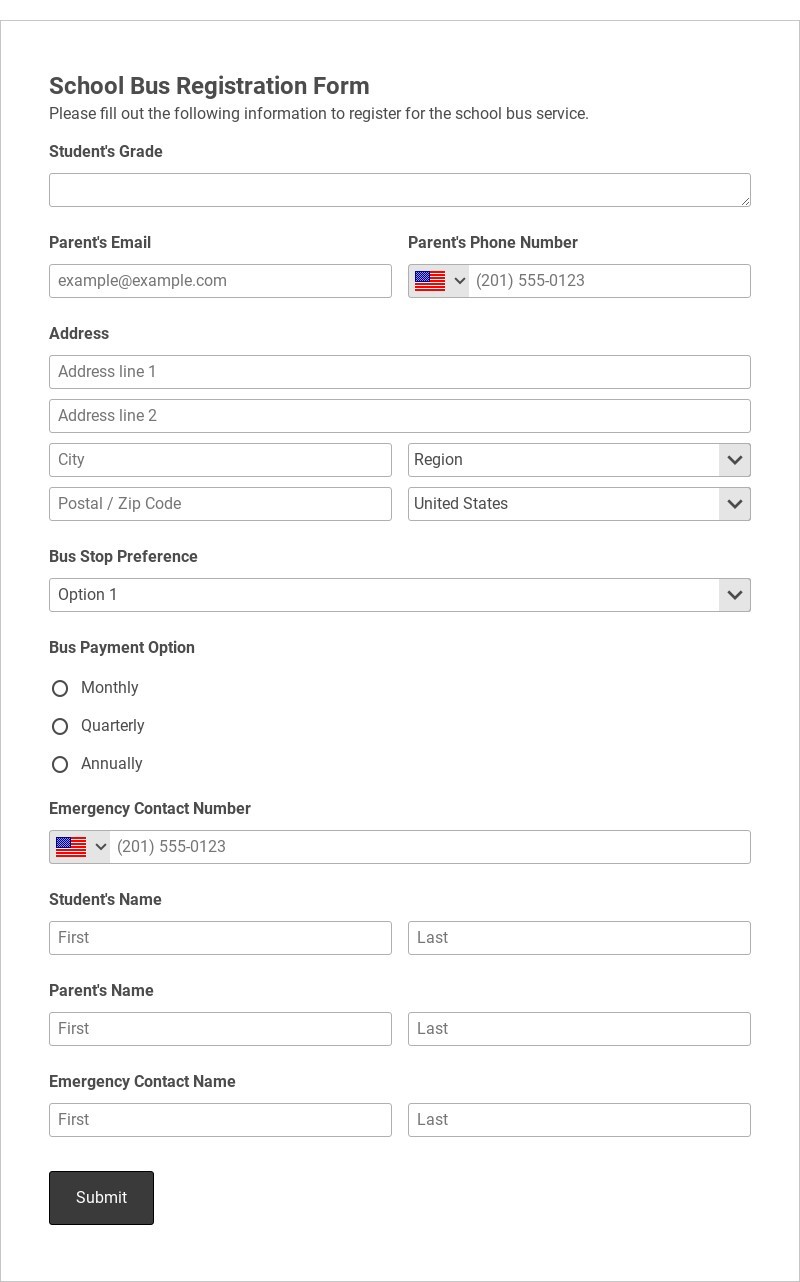 School Bus Registration Form Template form template