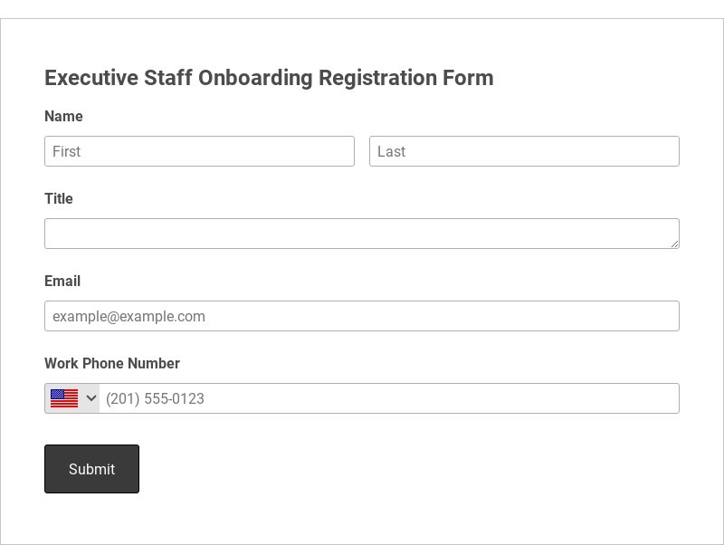 Executive Staff Onboarding Registration Form Template