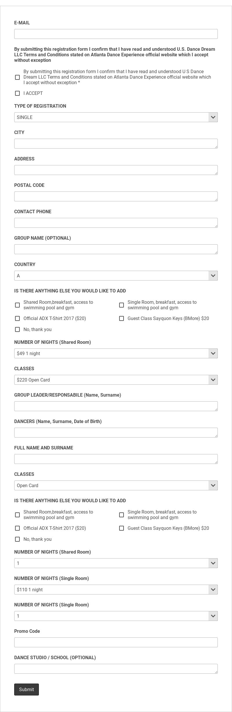 Sign Up Form Single/Group Template form template