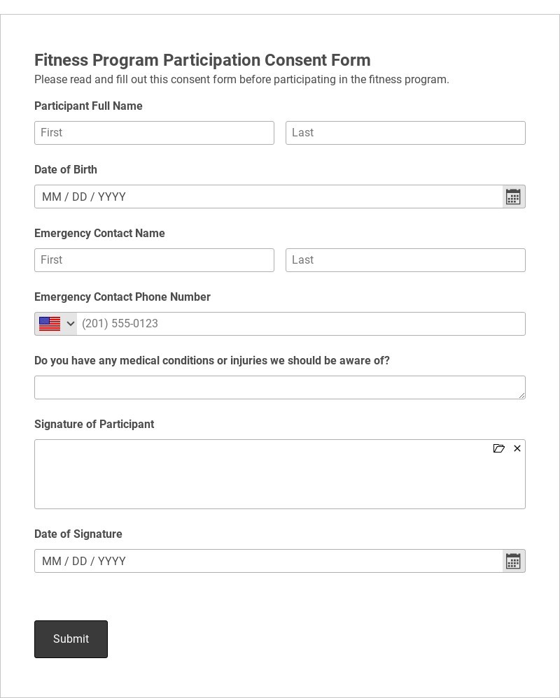 Fitness Program Participation Consent Form Template form template