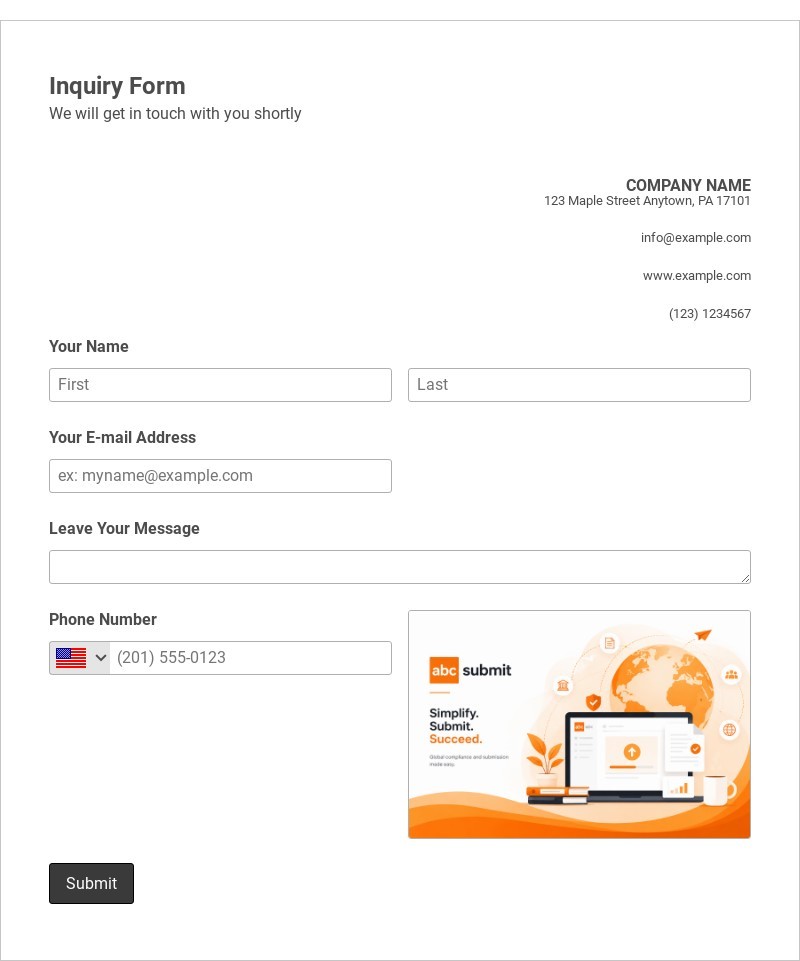 Inquiry Form Template form template
