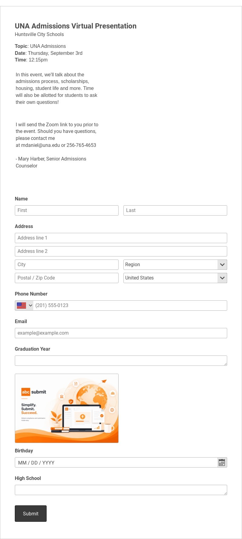 Virtual Presentation Registration Form Template