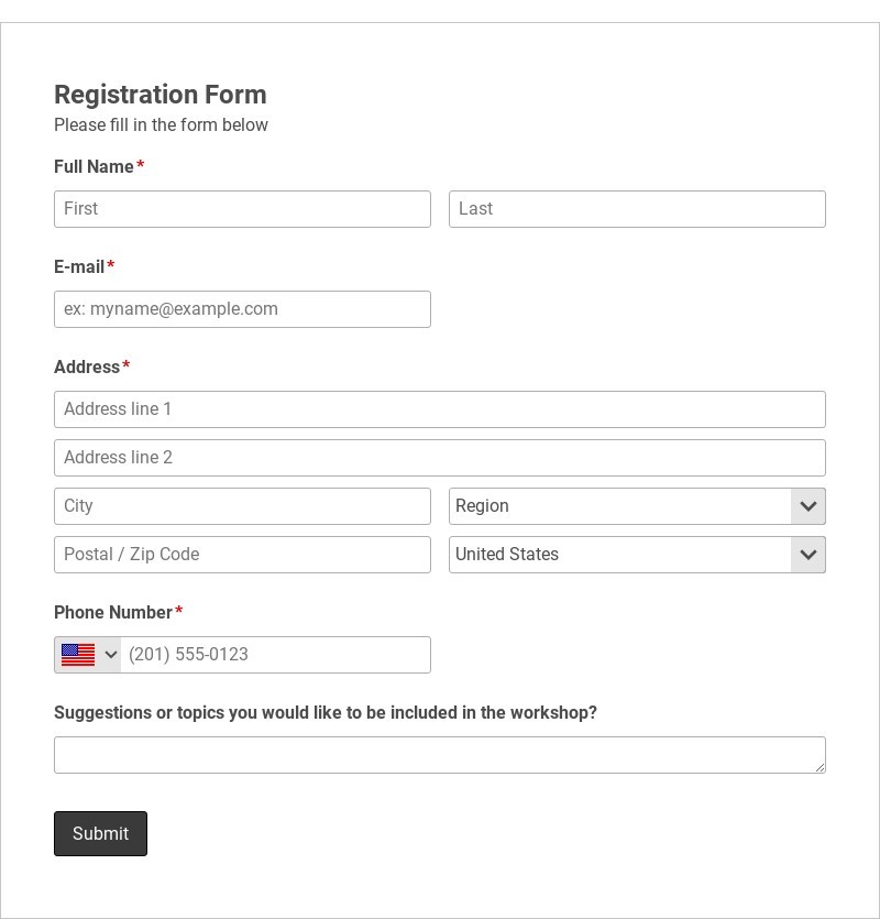 Responsive Workshop Registration Form Template form template