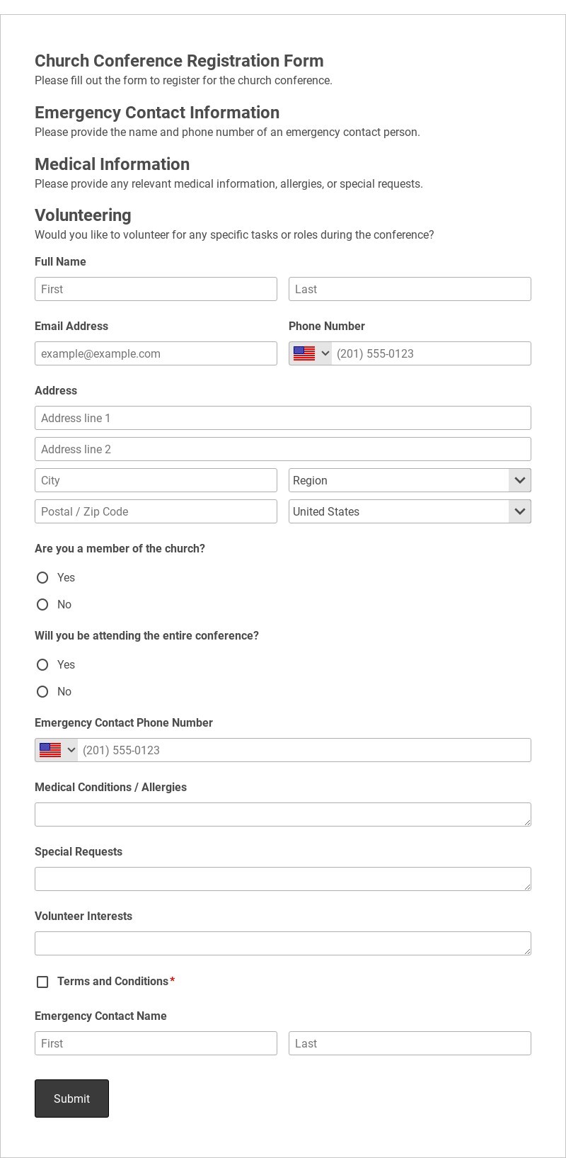Church Conference Registration Form Template form template