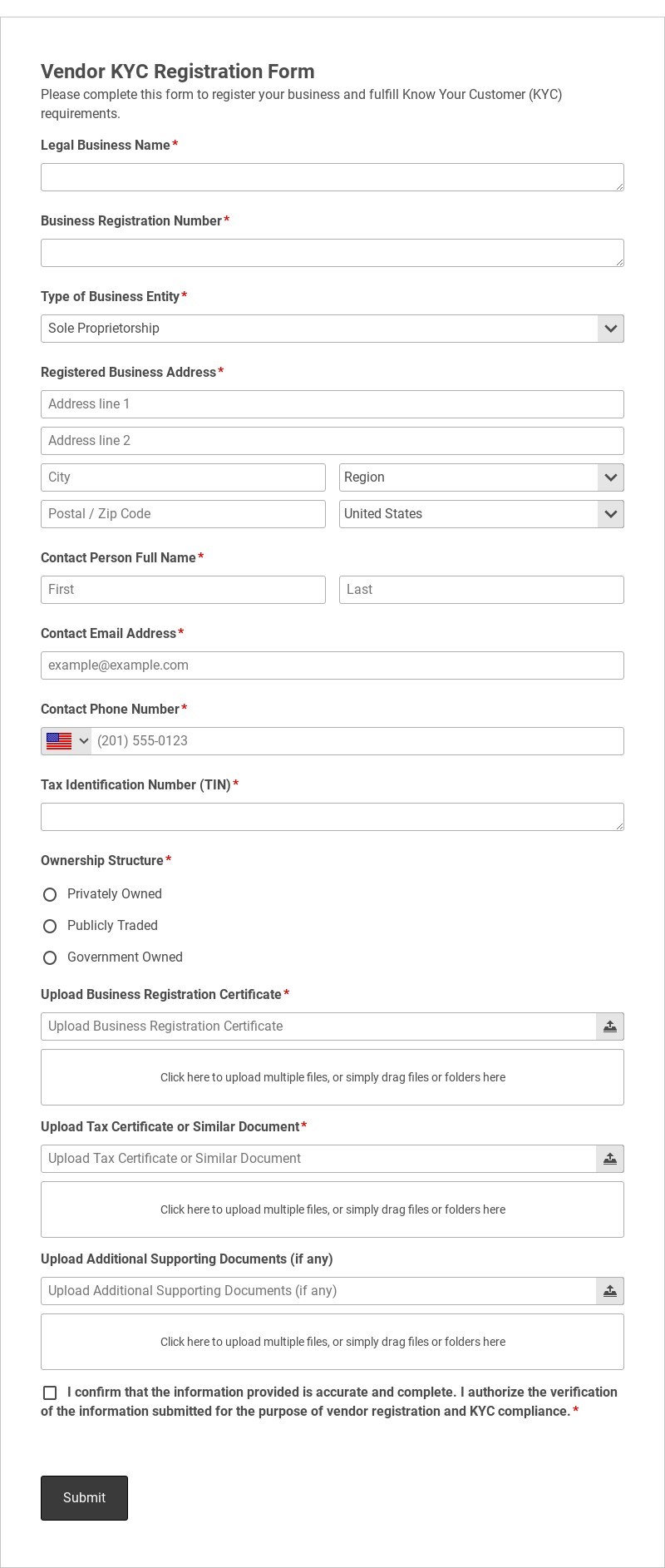 Vendor KYC Registration Form Template form template