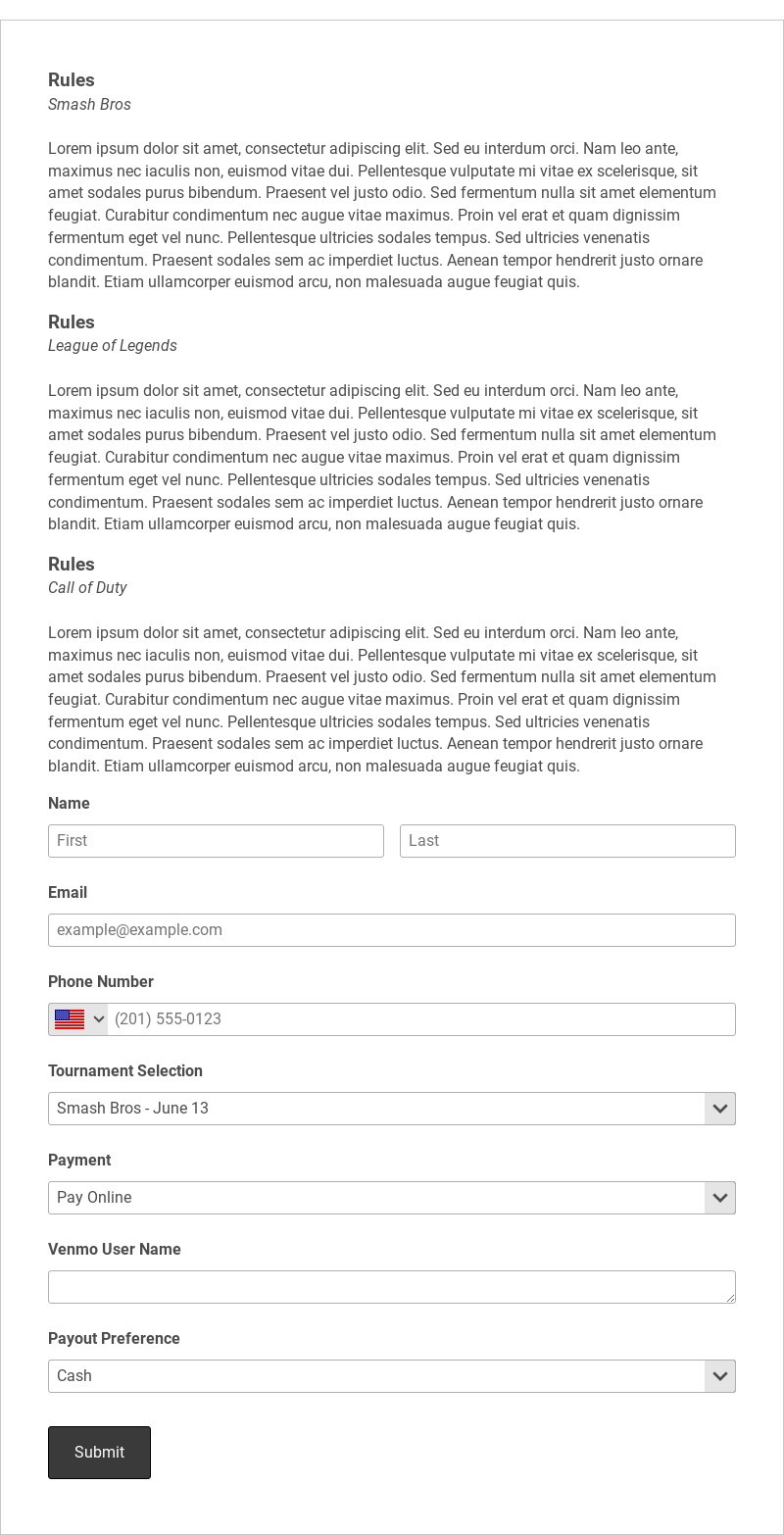 Esports Tournament Registration Form Template form template