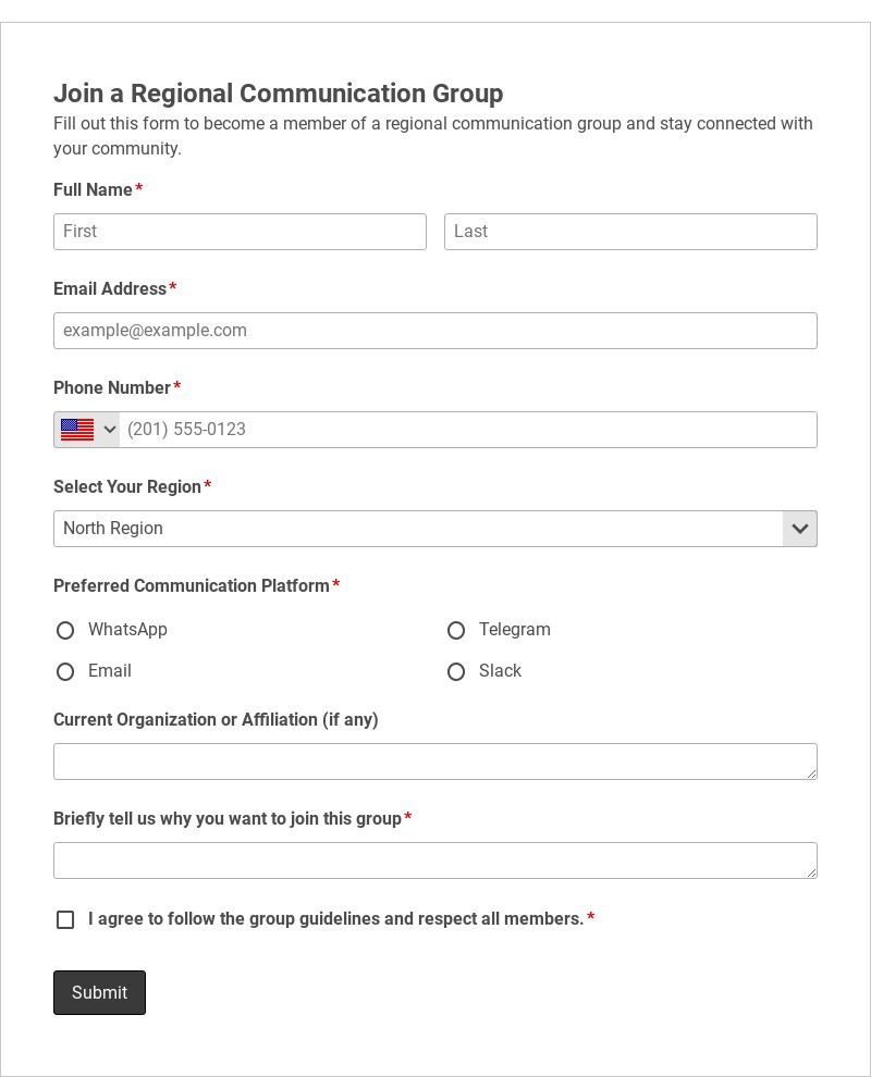 Join a Regional Communication Group Template form template