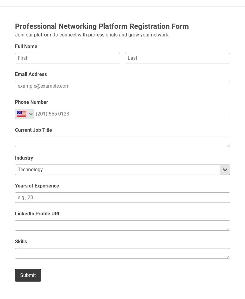 Professional Networking Platform Registration Form Template form template