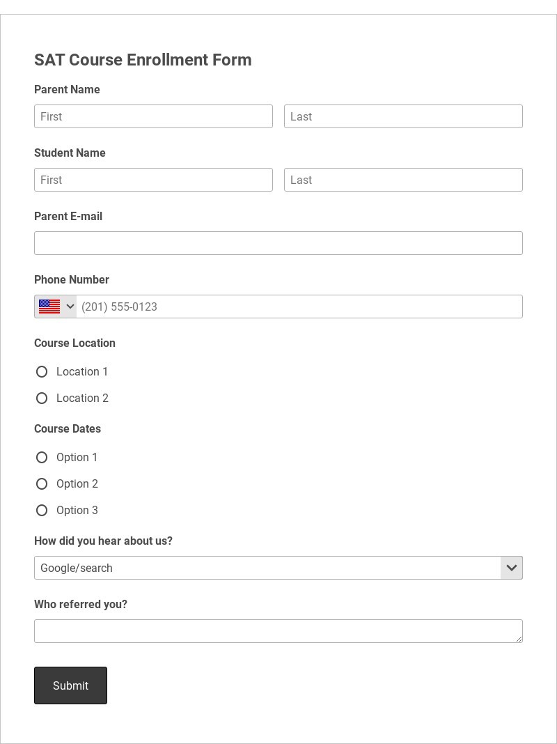SAT Course Enrollment Template form template
