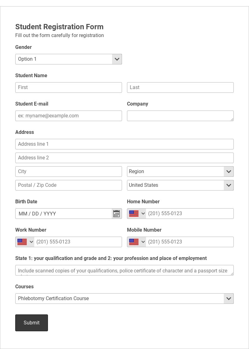 Phlebotomy Registration Form Template