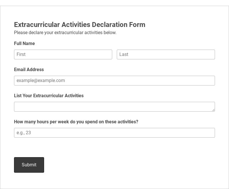 Extracurricular Activities Declaration Form Template form template
