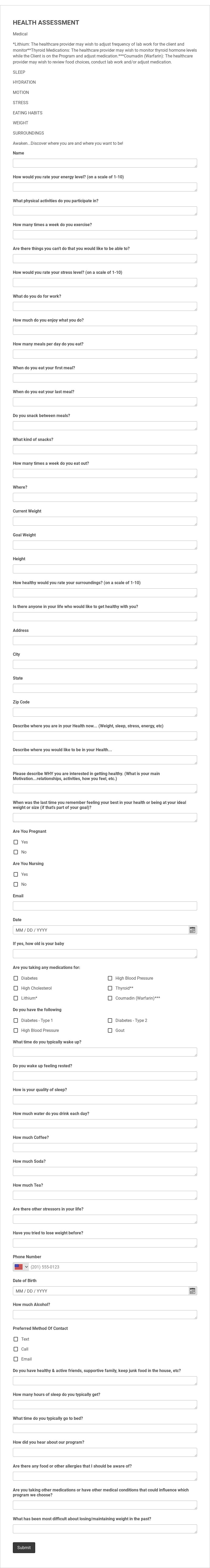 HEALTH ASSESSMENT-client copy Template form template