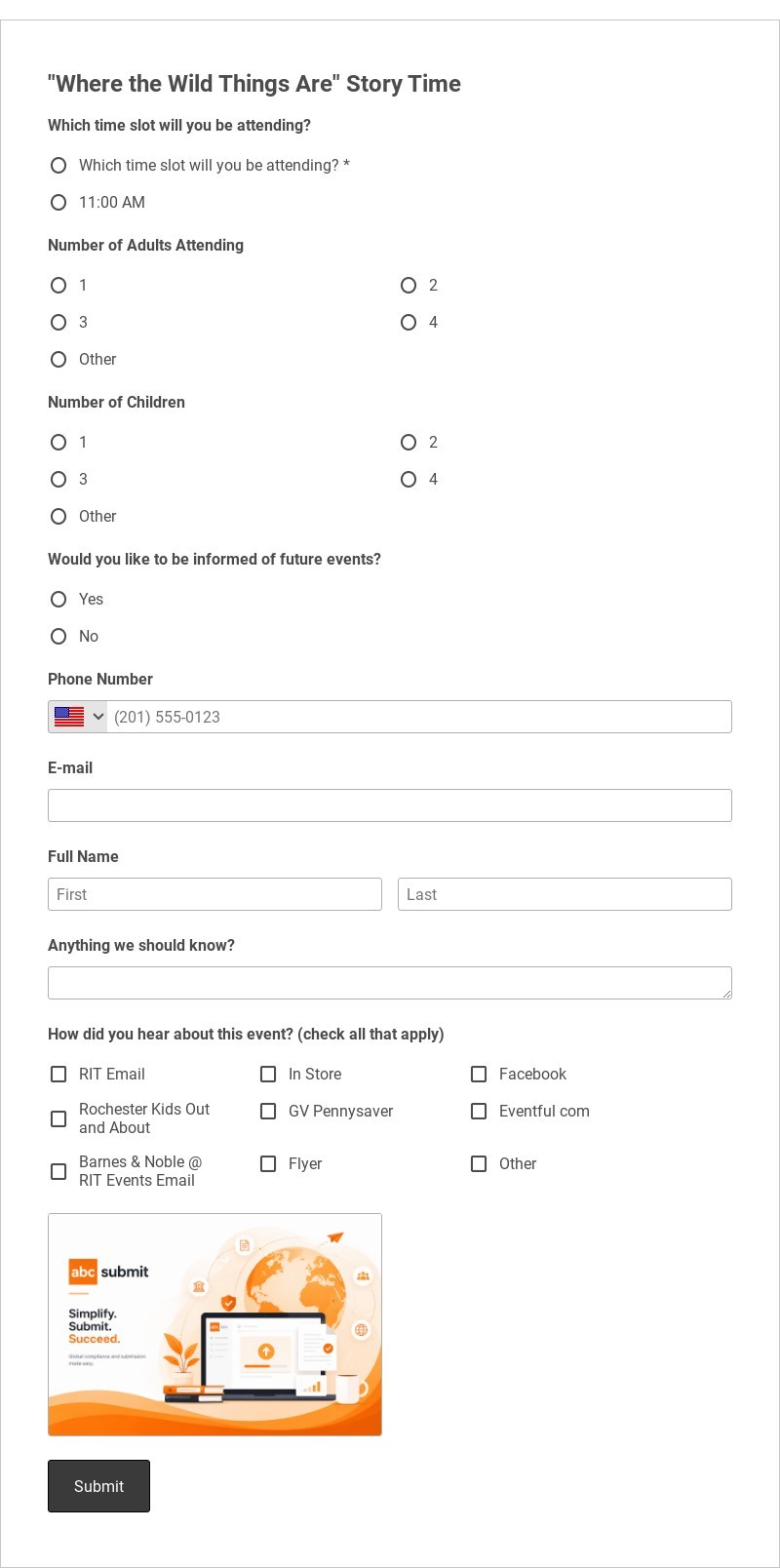 Story Time Registration Template