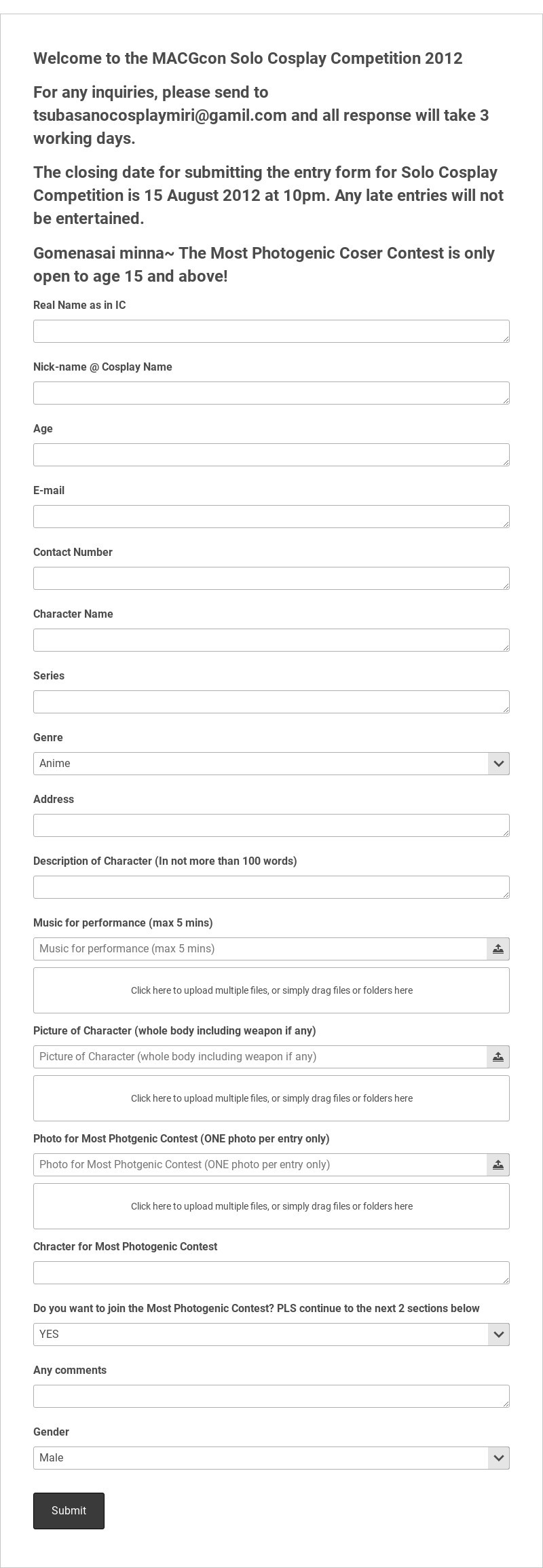 Competition Registration Form Template