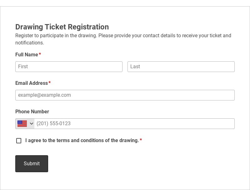 Drawing Ticket Registration Template form template