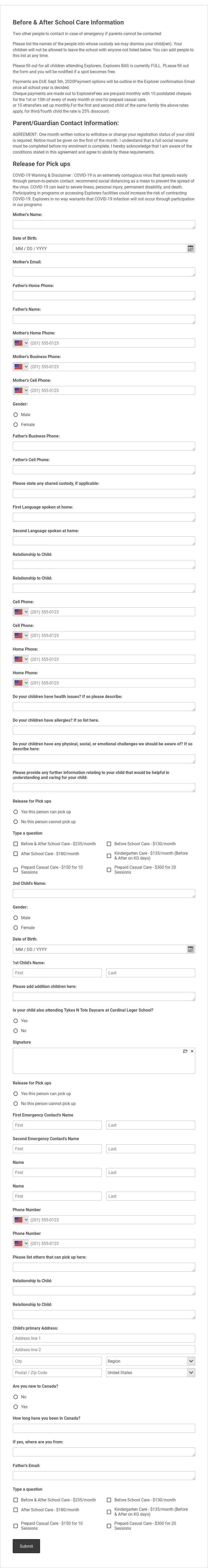 Before and After School Care Information 2020-21 Template