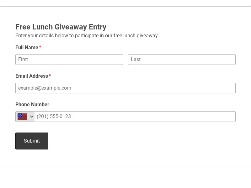 Free Lunch Giveaway Entry Form Template