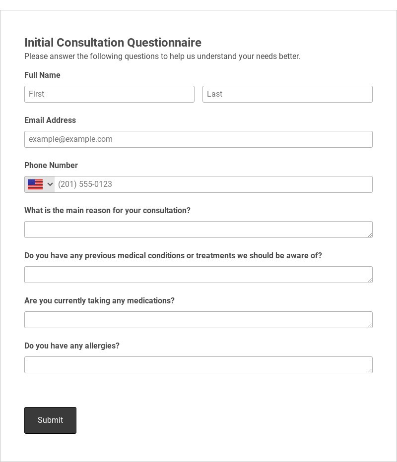 Initial Consultation Questionnaire Template form template