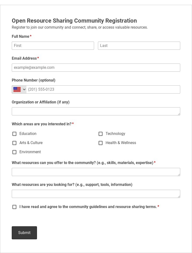 Open Resource Sharing Community Registration Template form template