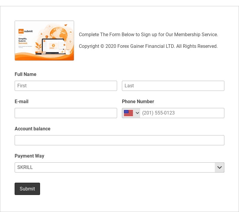 Forex Membership Signup Form Template form template