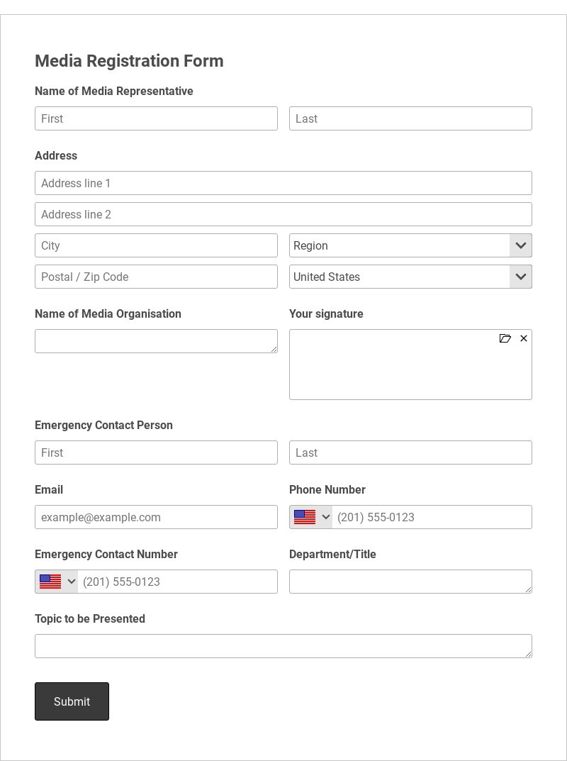 Media Registration Form Template form template