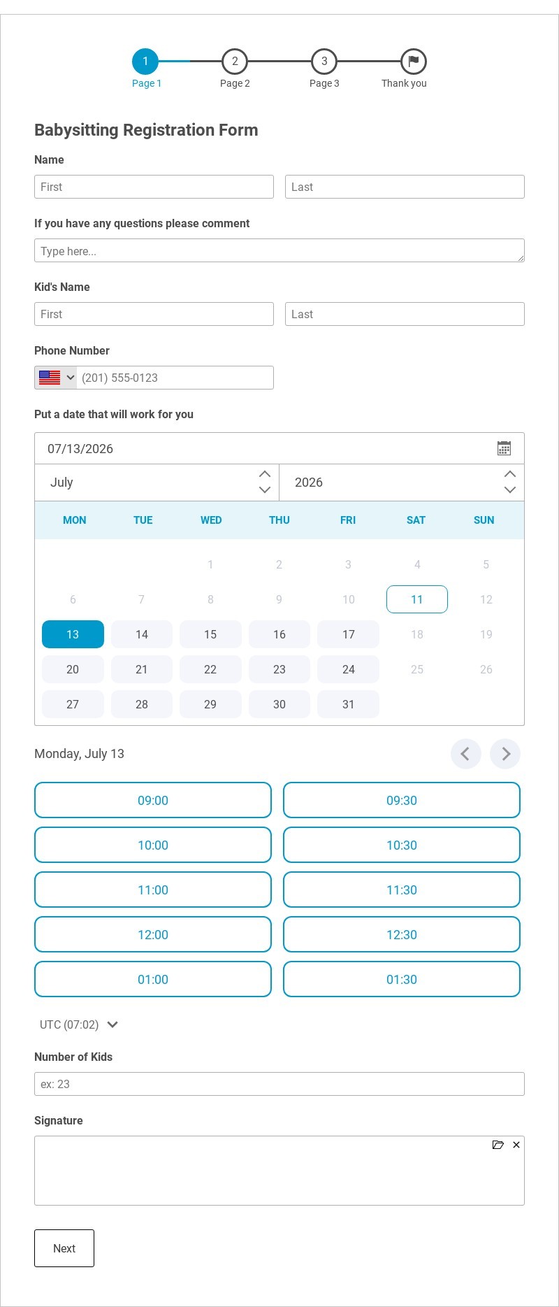 Babysitting Registration Form Template form template
