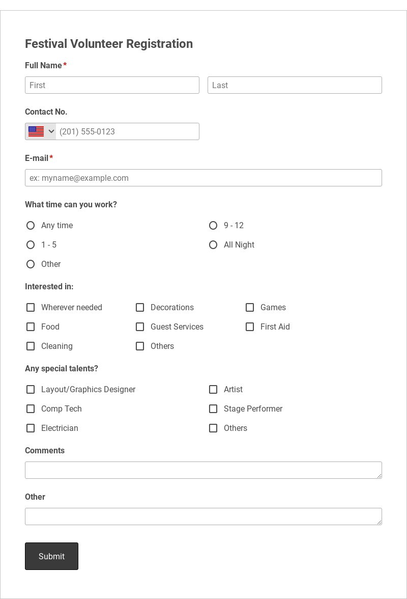 Festival Volunteer Registration Form Template form template