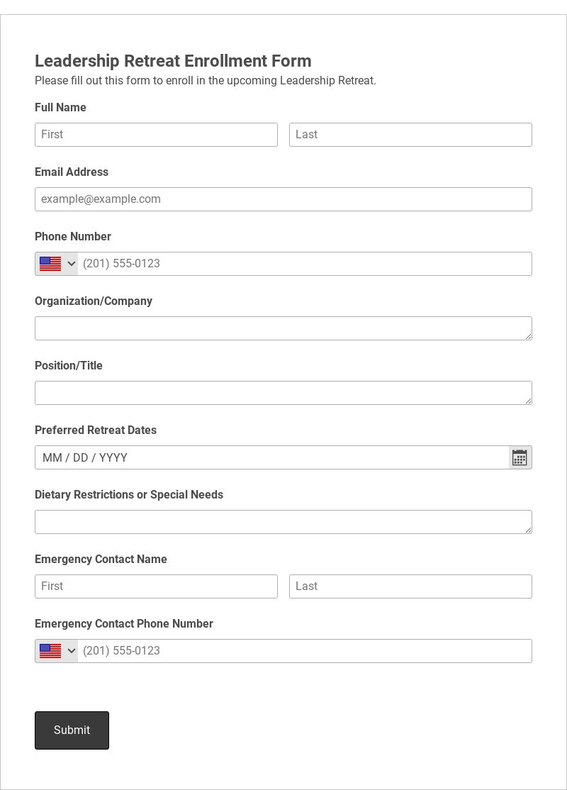 Leadership Retreat Enrollment Form Template form template