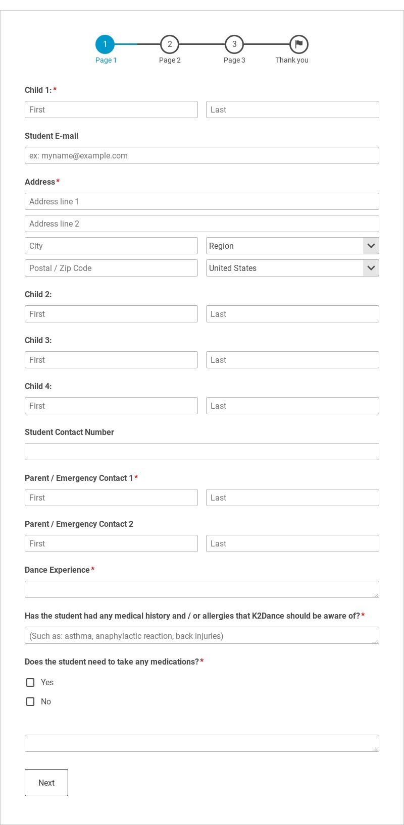 Dance School Enrollment Form Template form template