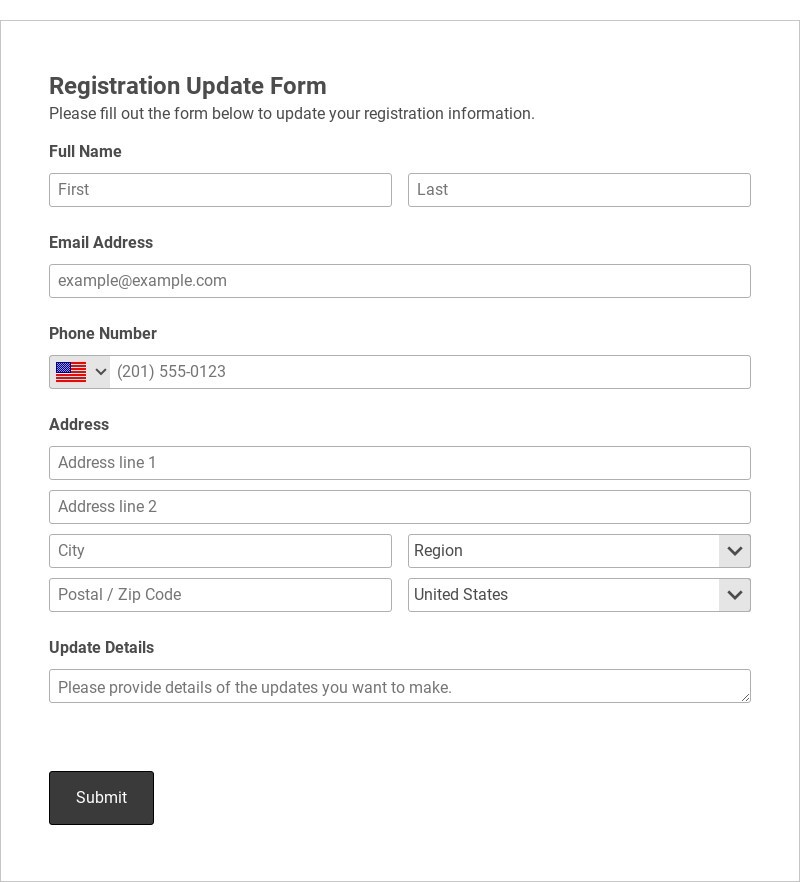 Registration Update Form Template form template