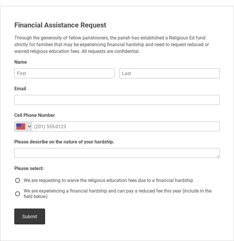 Financial Assistance Request Template form template