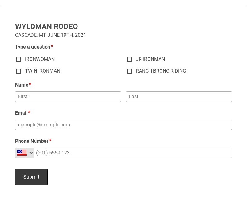 Rodeo Event Entry Form Template form template