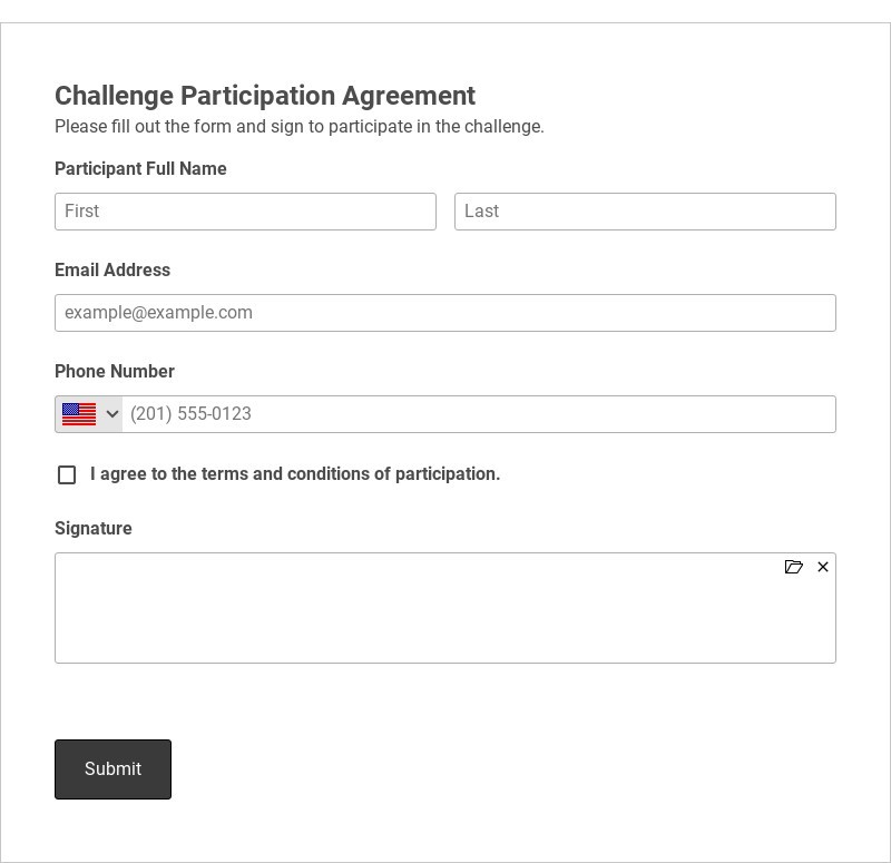 Challenge Participation Agreement Template form template