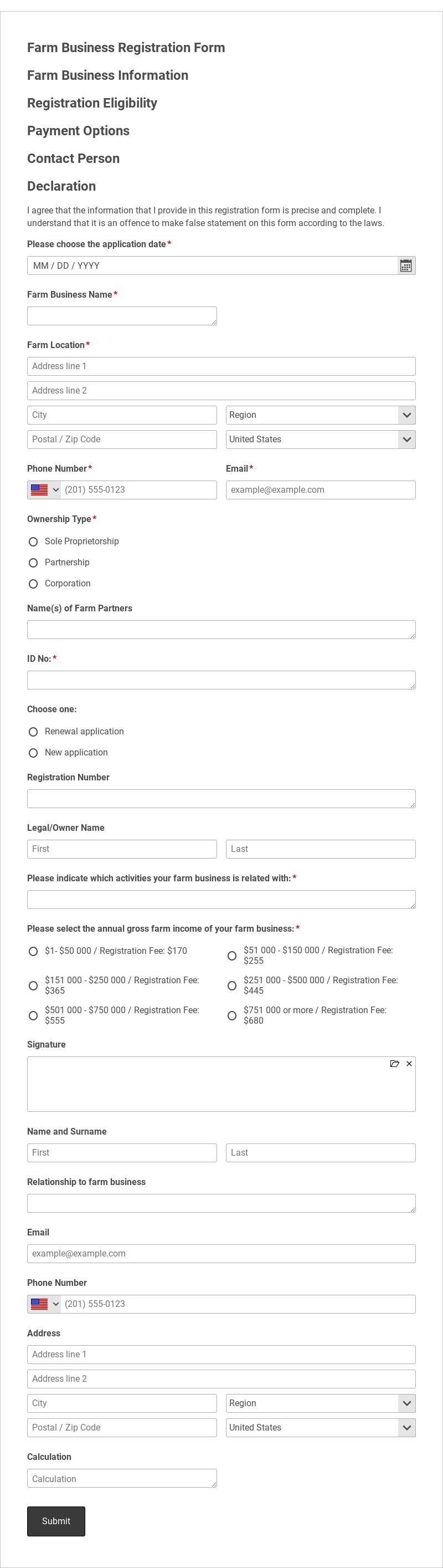 Farm Business Registration Form Template form template